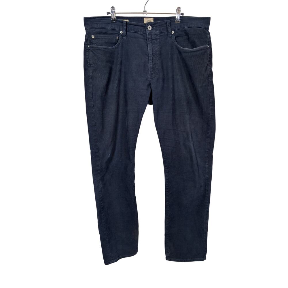 J. Crew 770 Straight Pants Mens 36x32 Navy Blue Corduroy Stretch FLAWS